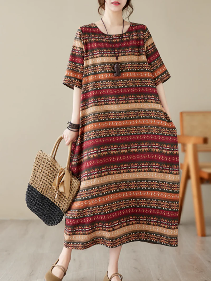 Classic Charmer Color Striped Printed Midi Dress - Image 4