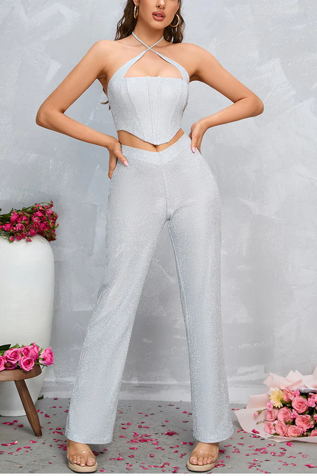 Crop Metallic Cami Top + Pants Set