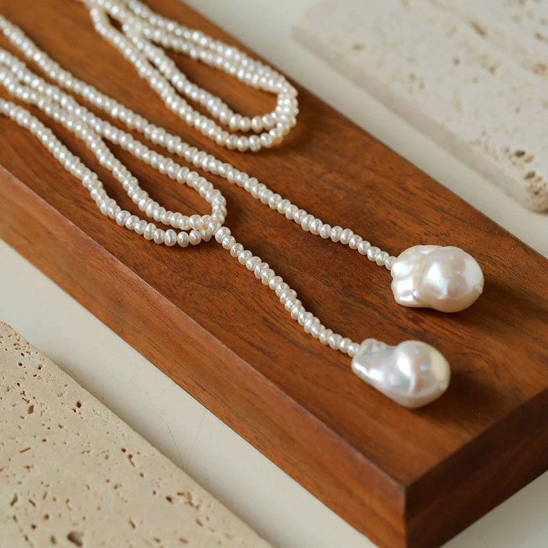 Easy To Match Baroque Double Pendant Freshwater Pearl Opera NeckLace - Image 4