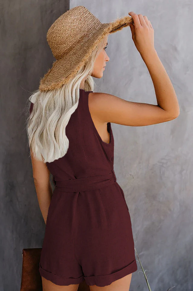 Front Tie Knot Solid Romper - Image 12