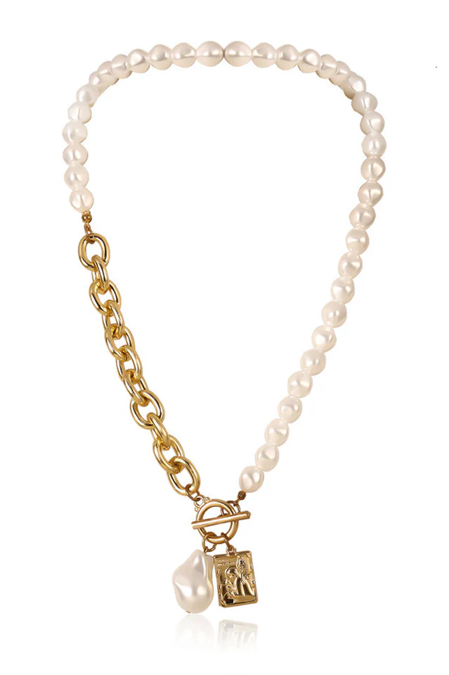 Gothic Baroque Pearl Angel Pendant Choker Necklace - Image 2