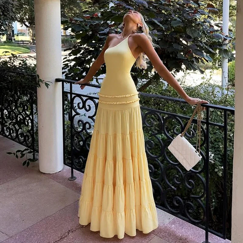 Hollow Back Tie Multi-Layered Maxi Dress