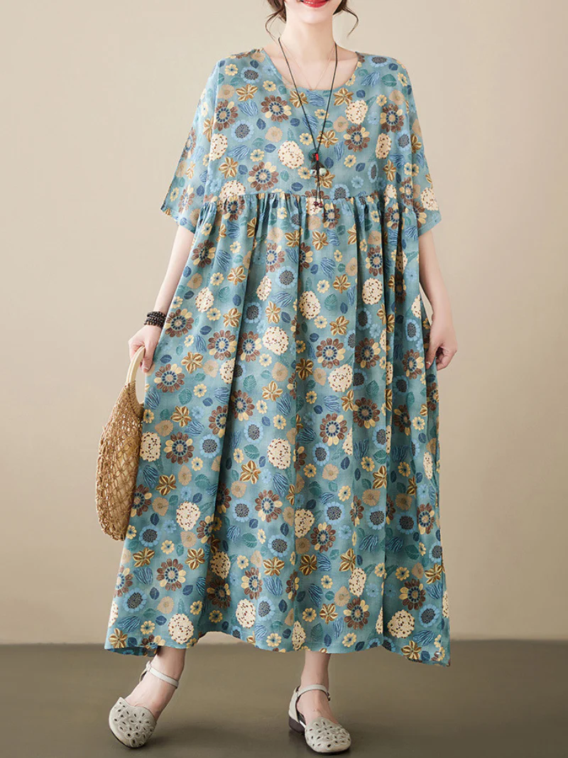 In My Dreams Round Neck Smock Dress
