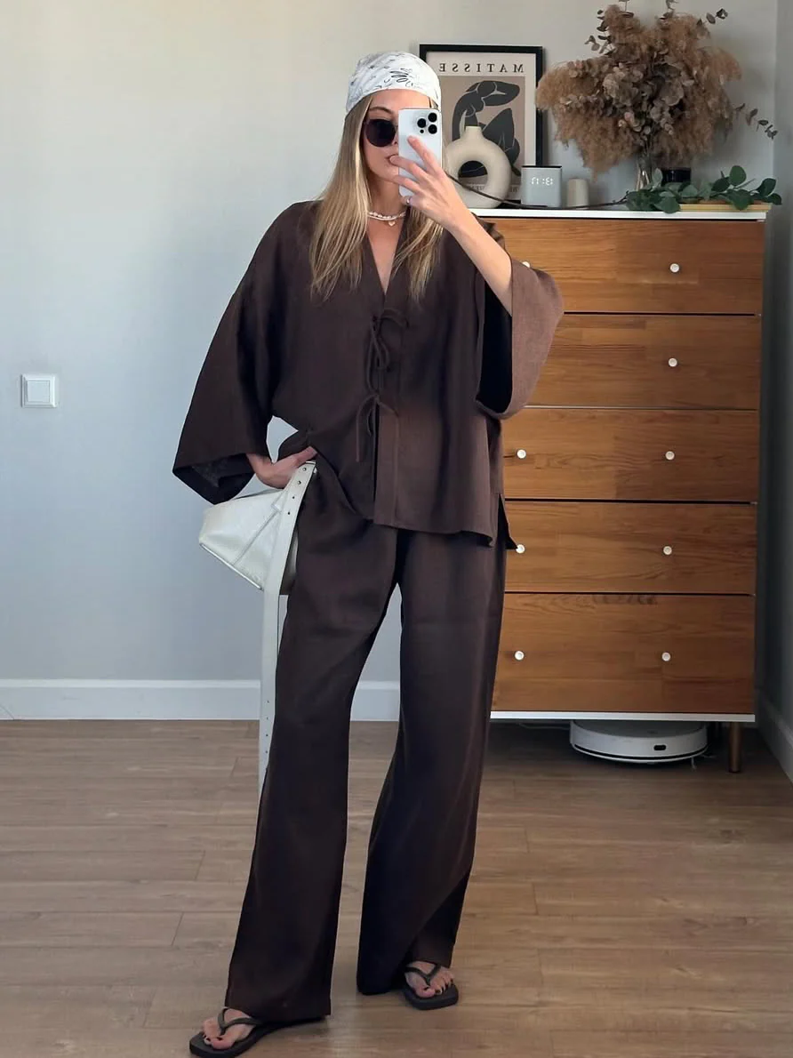 Loose Tie Cotton Linen Suit