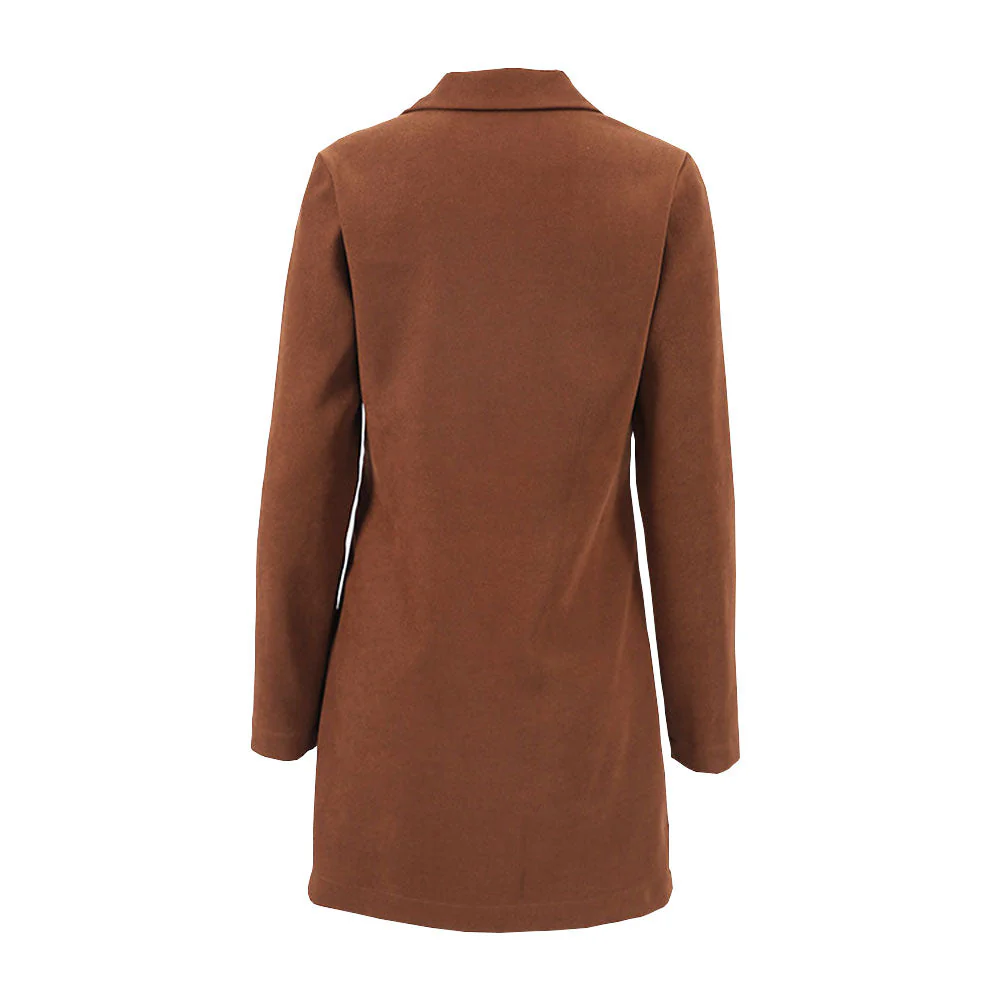 Minimalist Solid Color Long Sleeve Pointed Collar Mini Dress - Khaki - Image 4