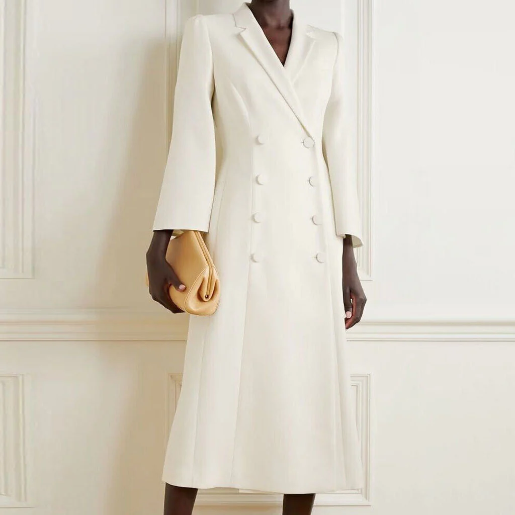 Monochrome Notched Lapel Double Breasted 3/4 Bell Sleeve Back Split Tailored Coat
