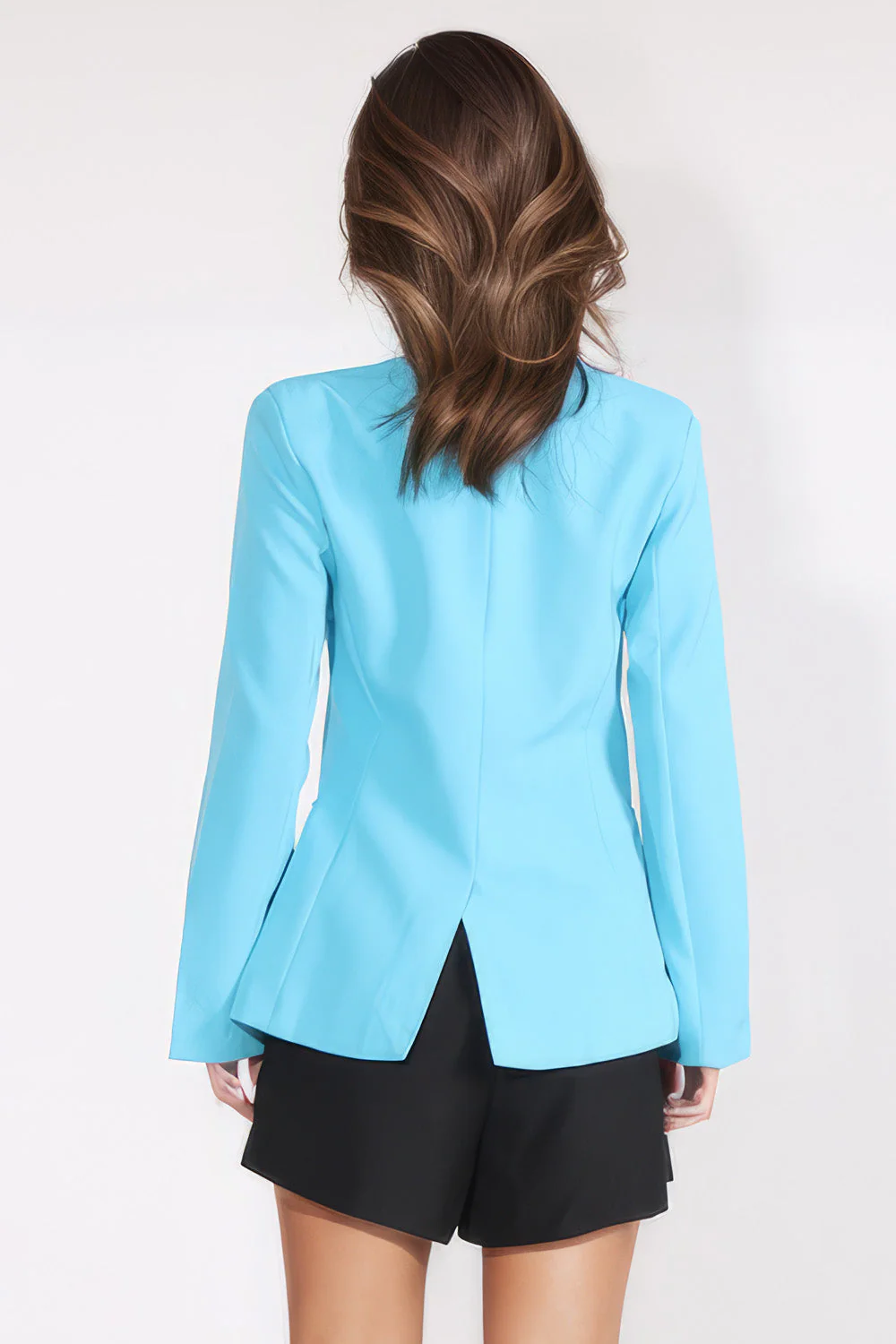 One Button Blazer with FLower - Blue