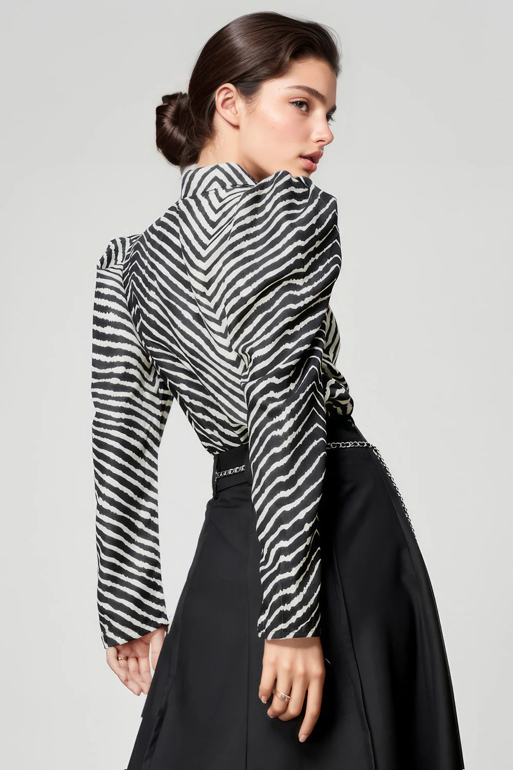 Patterned Shirt with Oversized Shoulders - Black & White