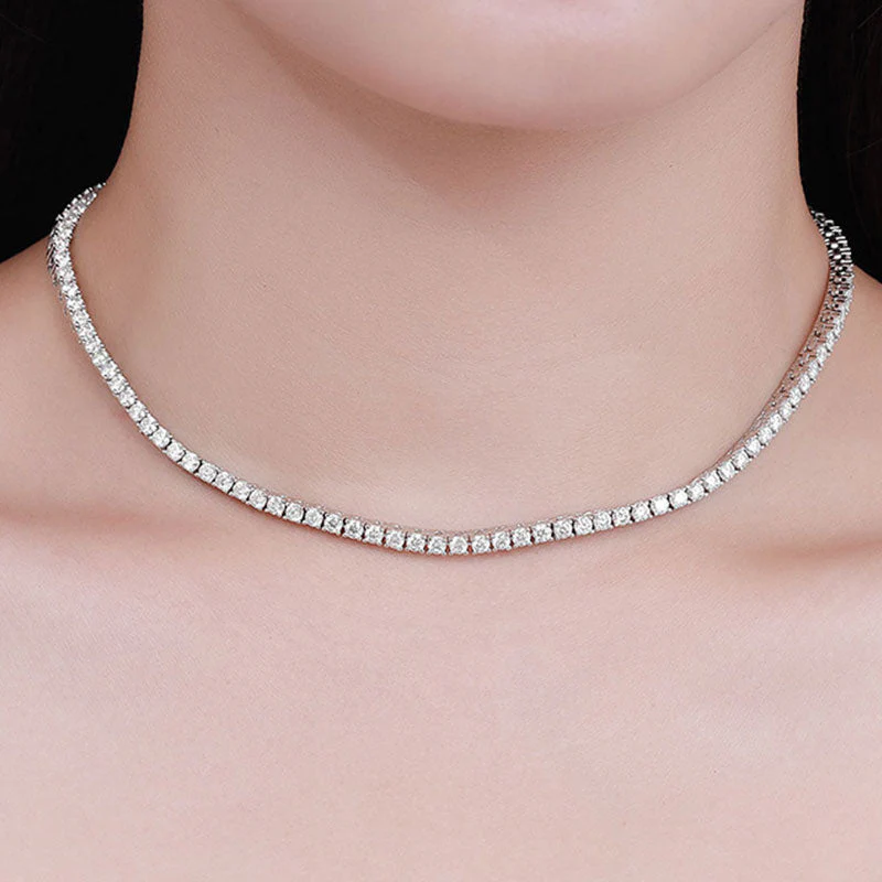 Rhodium Plated Sterling Silver 5MM Cubic Zirconia Tennis Chain NeckLace - Image 6