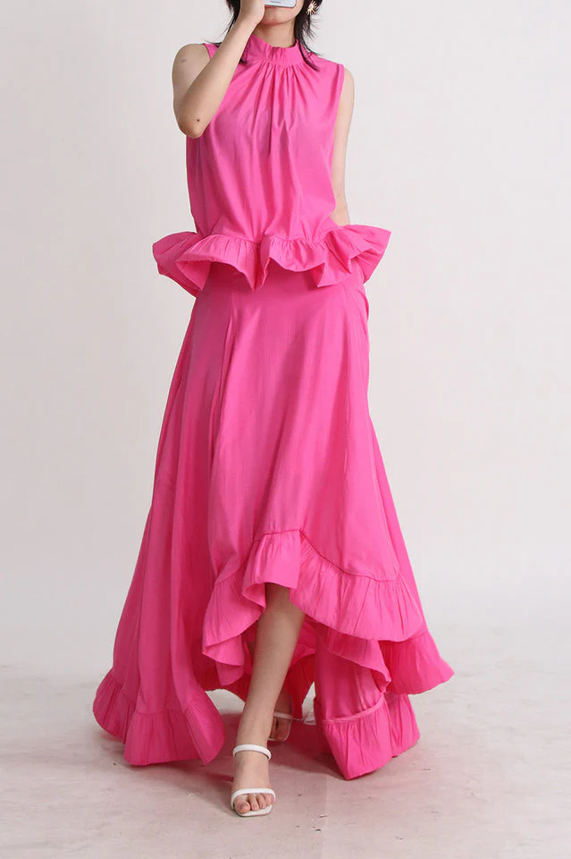 Ruffled Waist Halter Top + Maxi Skirt Set