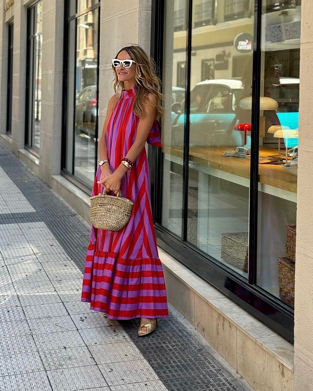 Sleeveless Lace-up Striped Print  Club Party Dress