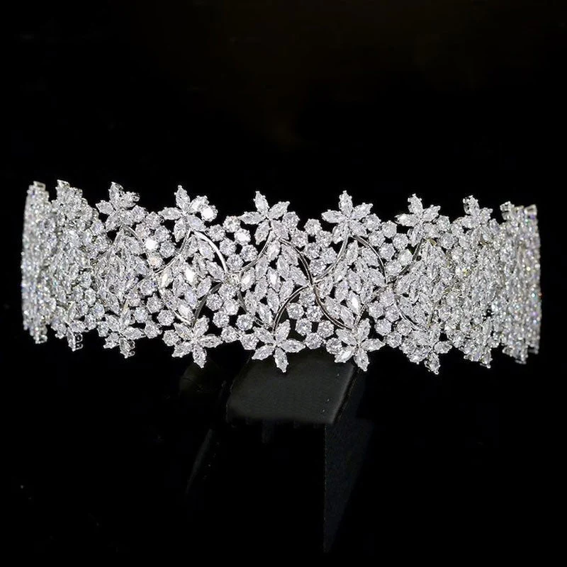Sparkly Crystal Rhinestone Flower Embellished Headband - Silver - Image 2