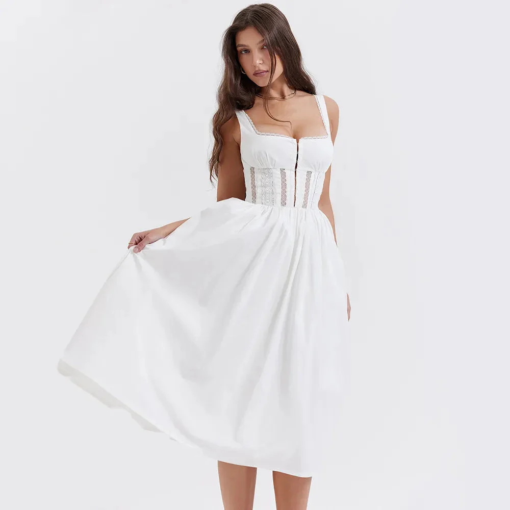 WHITE SleeveLESS MIDI Dress
