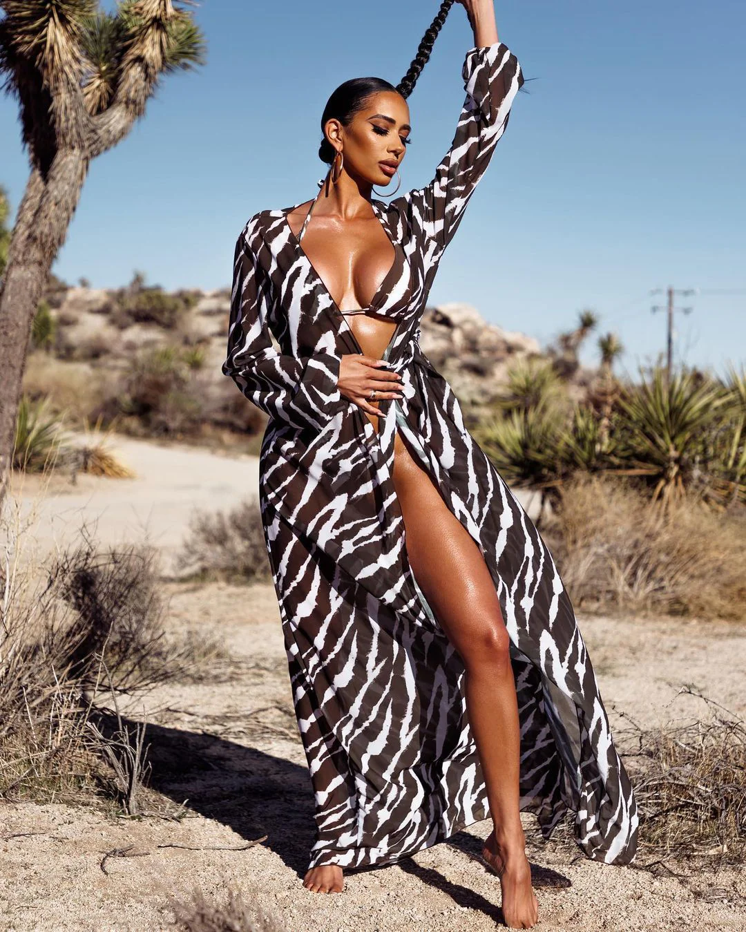 Zebra Print Cut Out Strappy Two Piece Swimsuit - Image 5