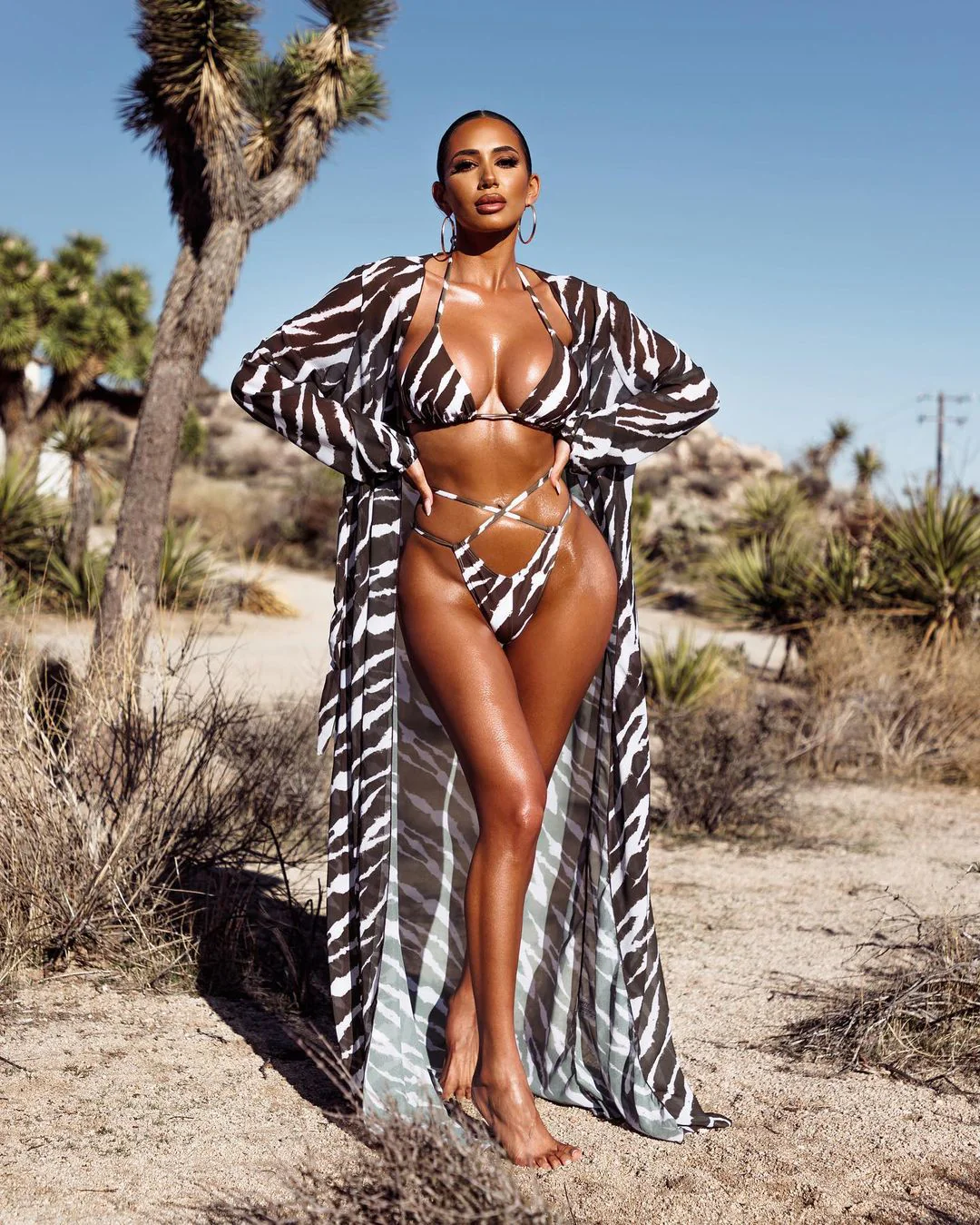 Zebra Print Cut Out Strappy Two Piece Swimsuit - Image 7