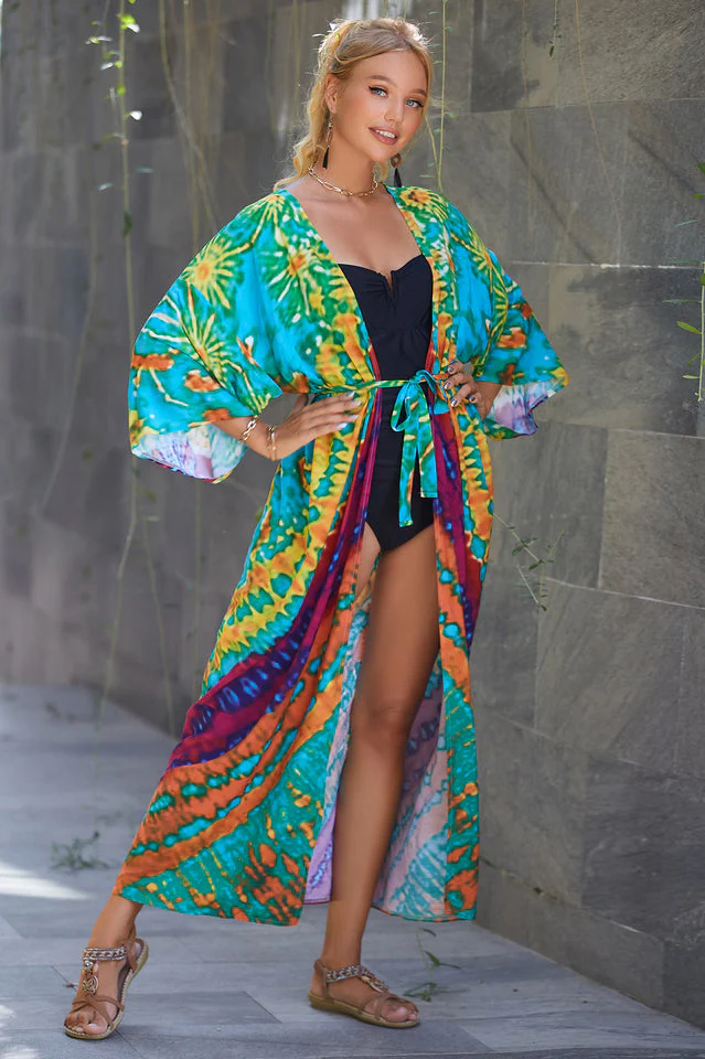Tie Dye Belt Kimono Blouse (15 Colors) - Image 27