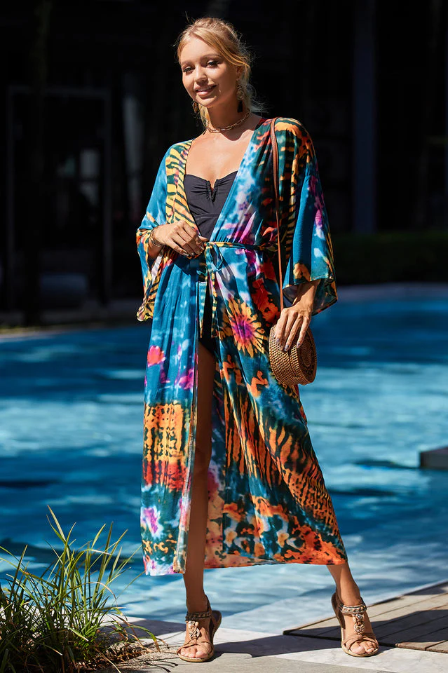 Tie Dye Belt Kimono Blouse (15 Colors) - Image 33
