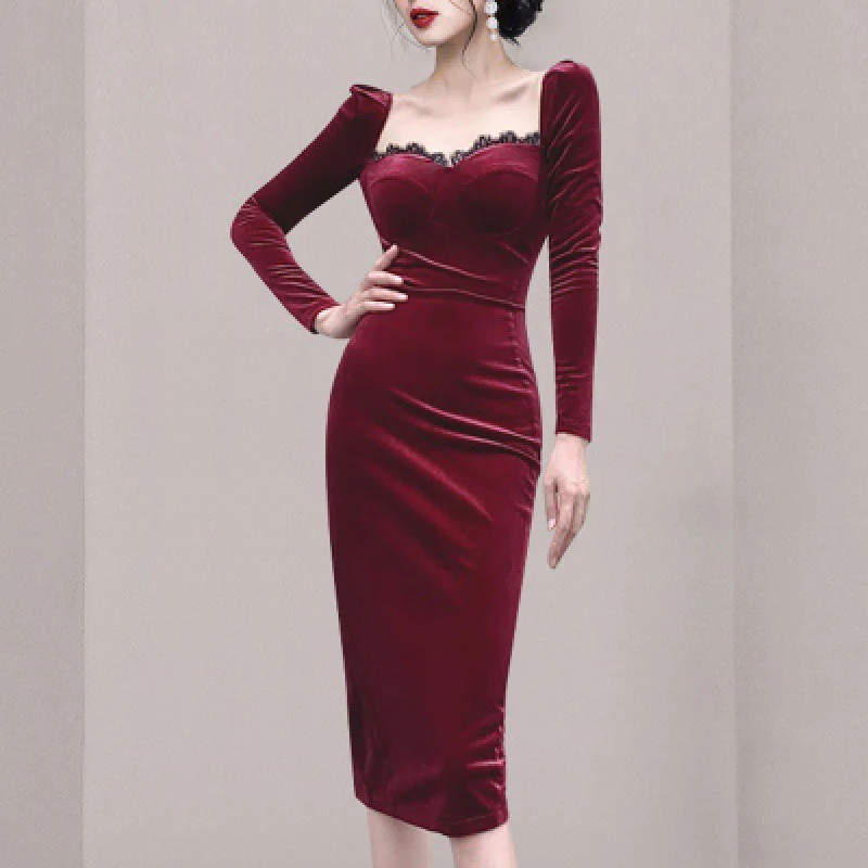 Wine Velvet Corset Dress